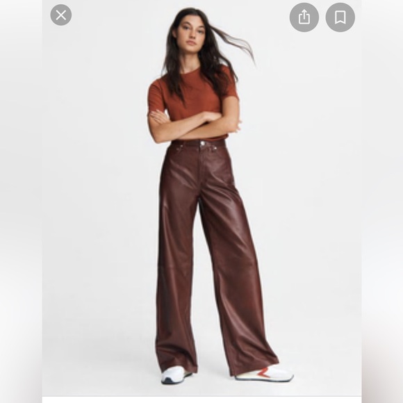NWT leather Rag & Bone super high rise wide leg pants. - Picture 4 of 4